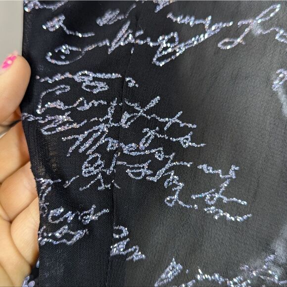 Vintage Steilmann Sheer Black Shirt Dress – Glitter Script Print – Y2K Goth Roma - Picture 6 of 11
